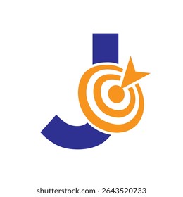 Initial Target Logo On Letter J Concept For Success Symbol. Business Goal Logo Design