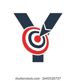 Initial Target Logo On Letter Y Concept For Success Symbol. Business Goal Logo Design
