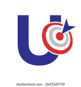 Initial Target Logo On Letter U Concept For Success Symbol. Business Goal Logo Design