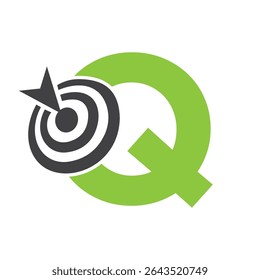 Símbolo de Sucesso do Logotipo Alvo Inicial na Letra Q Concept. Design do logotipo de metas comerciais