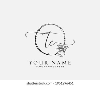 Initial TC beauty monogram and elegant logo design, handwriting logo of initial signature, wedding, fashion, floral and botanical with creative template.