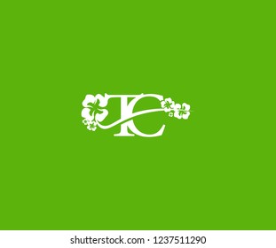 Initial TC Letter with Abstract Hibiscus Flower Swoosh Monogram Logotype