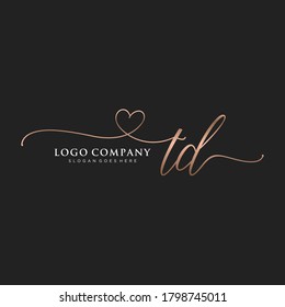 Monograma de belleza de TD inicial y diseño elegante de logotipo, logotipo de escritura a mano de firma inicial, boda, moda, floral y botánica con plantilla creativa.