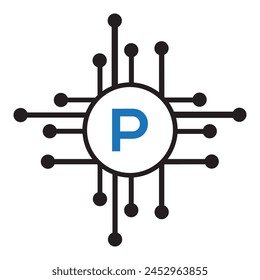 Initial Tec Logo combine with letter P vector template