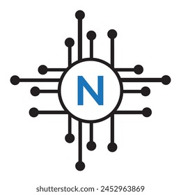 Initial Tec Logo combine with letter N vector template