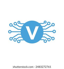 Initial technology Logo combine with letter V vector template