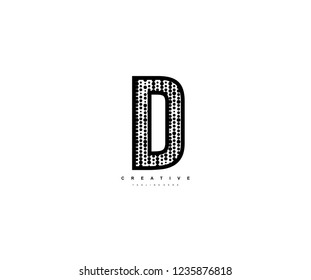 Initial Text D Letter Outline Linear Monogram with Abstract Dots Pattern Logotype