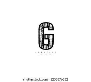 Initial Text G Letter Outline Linear Monogram with Abstract Dots Pattern Logotype