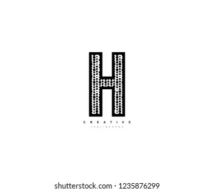Initial Text H Letter Outline Linear Monogram with Abstract Dots Pattern Logotype