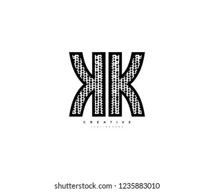 Initial Text KK Letter Outline Linear Monogram with Abstract Dots Pattern Logotype