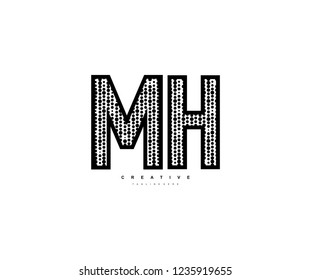 Initial Text MH Letter Outline Linear Monogram with Abstract Dots Pattern Logotype