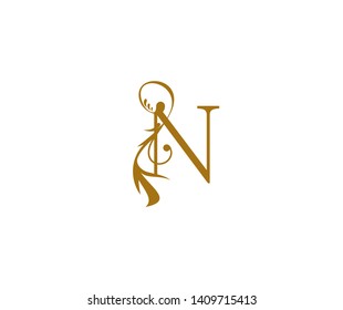 Initial Text N letter luxury flourishes ornament logo