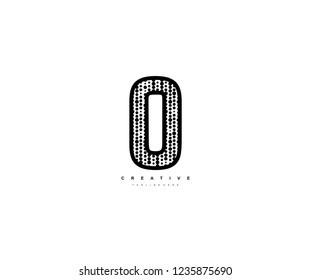 Initial Text O Letter Outline Linear Monogram with Abstract Dots Pattern Logotype
