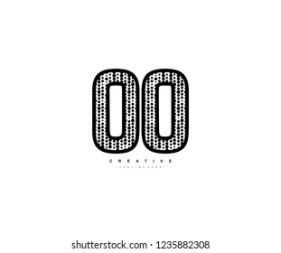 Initial Text O Letter Outline Linear Monogram with Abstract Dots Pattern Logotype
