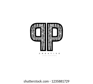 Initial Text PP Letter Outline Linear Monogram with Abstract Dots Pattern Logotype