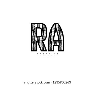 Initial Text RA Letter Outline Linear Monogram with Abstract Dots Pattern Logotype