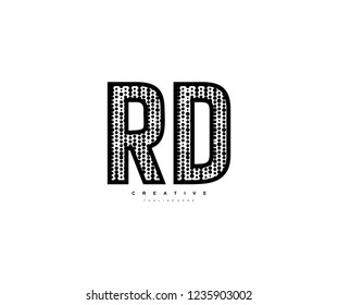 Initial Text RD Letter Outline Linear Monogram with Abstract Dots Pattern Logotype