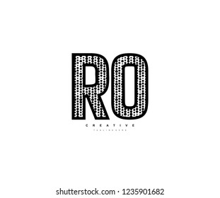 Initial Text RO Letter Outline Linear Monogram with Abstract Dots Pattern Logotype