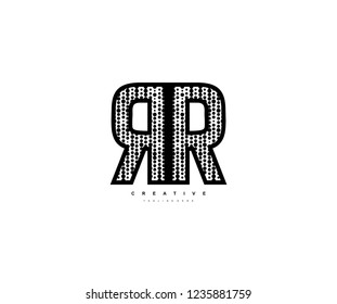 Initial Text RR Letter Outline Linear Monogram with Abstract Dots Pattern Logotype