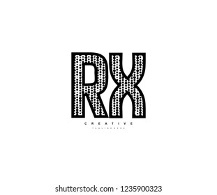 Initial Text RX Letter Outline Linear Monogram with Abstract Dots Pattern Logotype