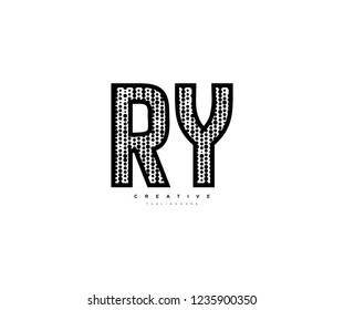 Initial Text RY Letter Outline Linear Monogram with Abstract Dots Pattern Logotype
