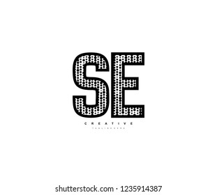 Initial Text SE Letter Outline Linear Monogram with Abstract Dots Pattern Logotype