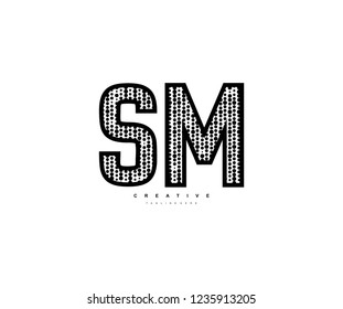 Initial Text SM Letter Outline Linear Monogram with Abstract Dots Pattern Logotype