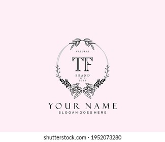 Initial TF beauty monogram and elegant logo design, handwriting logo of initial signature, wedding, fashion, floral and botanical with creative template.