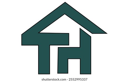 Initial TH home logo with creative house element in line art style vector design template