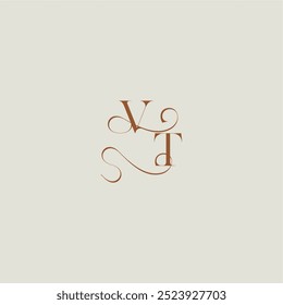 initial with thin line VT monogram wedding style logo concept letter contemporary modern curvy