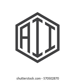 initial three letter logo hexagon black