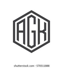 initial three letter logo hexagon black