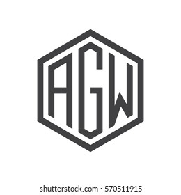 initial three letter logo hexagon black