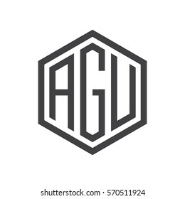initial three letter logo hexagon black