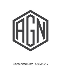 initial three letter logo hexagon black