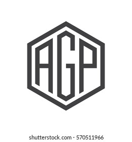 initial three letter logo hexagon black