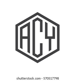 initial three letter logo hexagon black