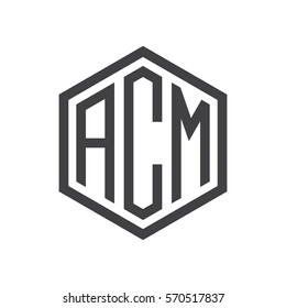 initial three letter logo hexagon black