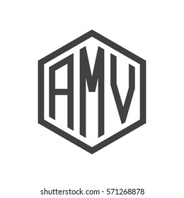 initial three letter logo hexagon black