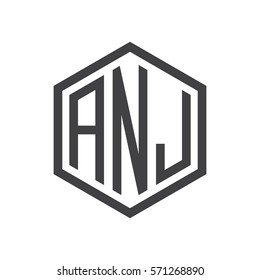 initial three letter logo hexagon black
