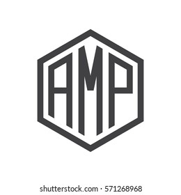 initial three letter logo hexagon black