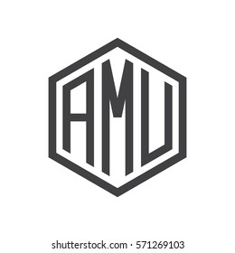 initial three letter logo hexagon black