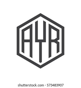 initial three letter logo hexagon black