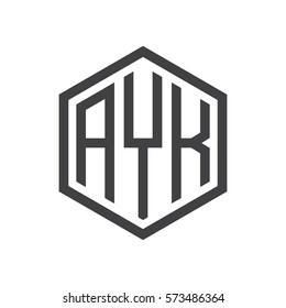 initial three letter logo hexagon black