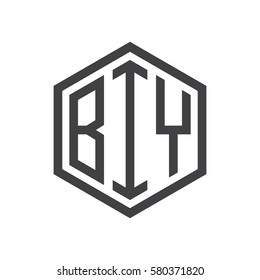 initial three letter logo hexagon black