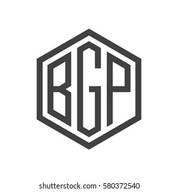 initial three letter logo hexagon black