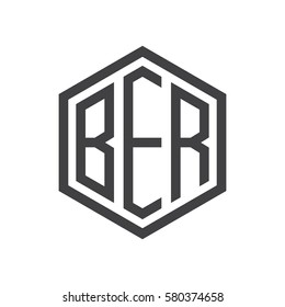initial three letter logo hexagon black