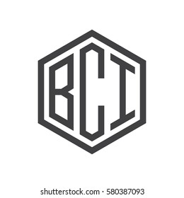 initial three letter logo hexagon black