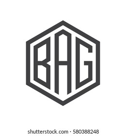 initial three letter logo hexagon black
