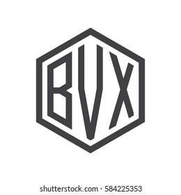 initial three letter logo hexagon black